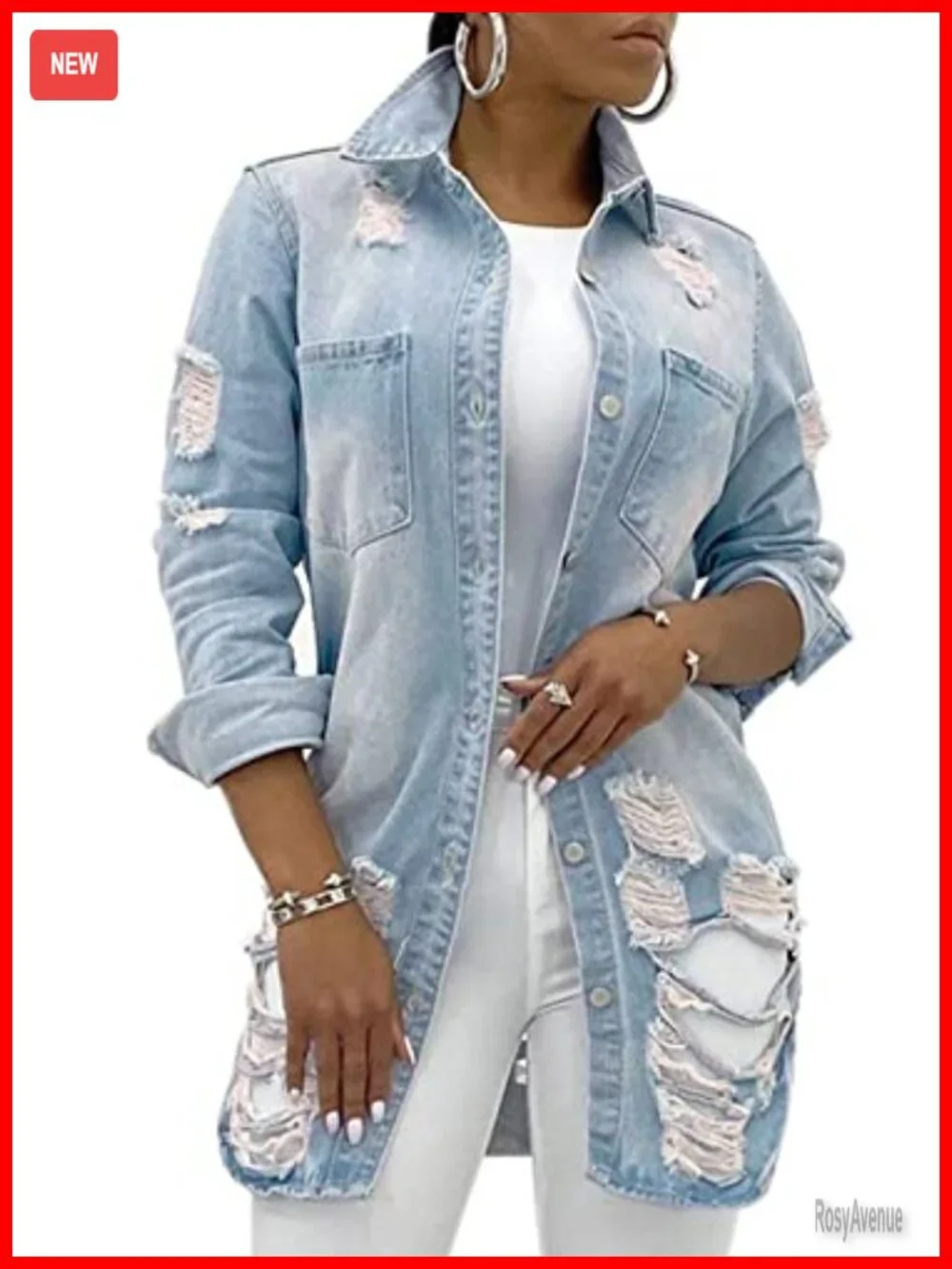 Long Sleeve Classic Trucker Denim Jacket with Pockets
